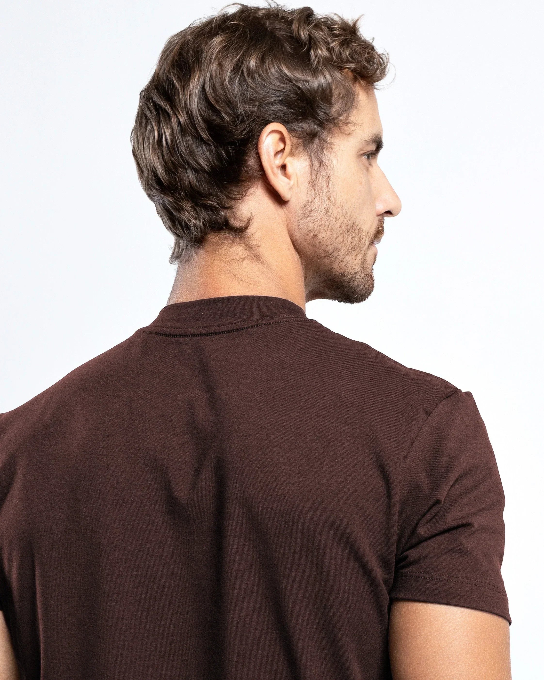 Camiseta Gola Alta Algodão Egípcio - Grant - Marrom