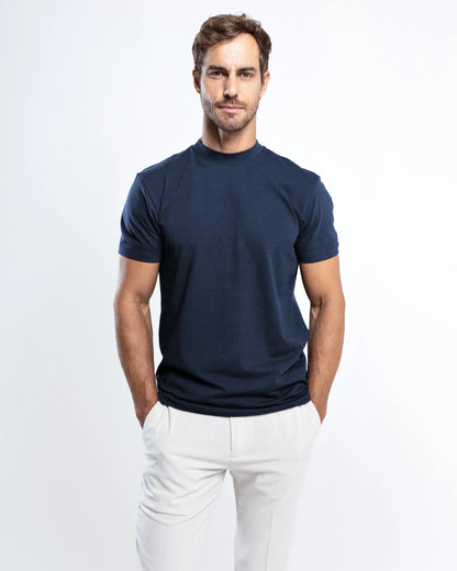 Camiseta Gola Alta Algodão Egípcio - Grant - Azul Marinho