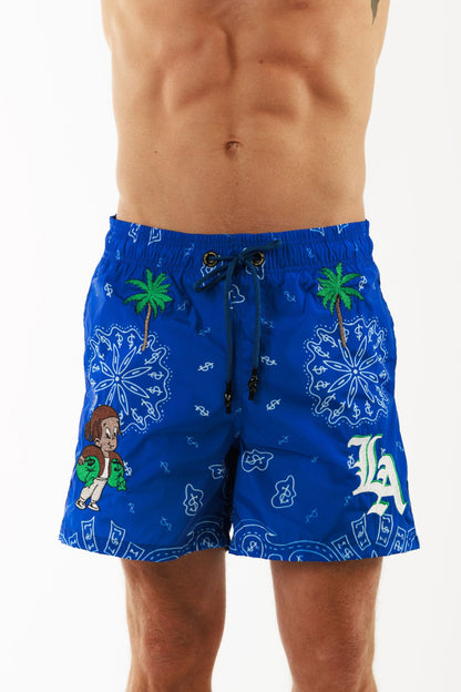 SALIN ROYAL BLUE| Men's Swimwear LA GANG PRINT